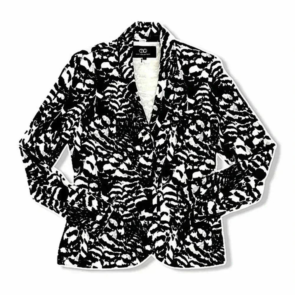 Tart Collections Women’s Aiko Blazer Abstract Feather Animal Print Black White M